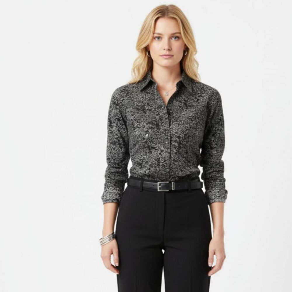 Cowgirl Hardware Black & Gray Pearl Snap Long Sleeve Cowgirl Western Top S